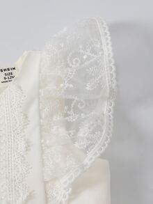 SHEIN Glamorique Kids 女嬰洋裝，白色刺繡網紗，荷葉袖，蕾絲，可愛，生日派對，婚禮，舞會，畢業典禮，夏季優雅 - 白色 - 查看 6