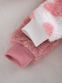 4件組女嬰返校秋/冬款粉色與白色甜美柔軟毛絨兩件式套裝，純色3D愛心/滿版愛心印花圓領長袖衛衣搭配鬆緊腰收口長褲，室內休閒、戶外通勤，嬰幼兒女童2色可選毛絨童裝 - 藕粉色 - 查看 6