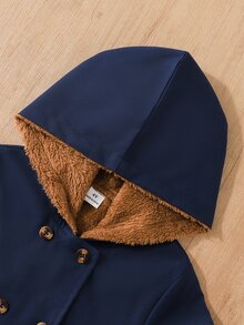 SHEIN Elladie kids 女童冬季外套，海軍藍，保暖內裡，連帽，雙排扣，時尚夾克，適合日常休閒穿著，可愛造型 - 藏蓝色 - 查看 8