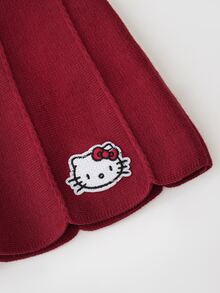 HELLO KITTY AND FRIENDS | SHEIN GraphicGems 女童 2 件套針織套裝，圓領毛衣與裙子，毛巾刺繡套頭針織上衣配紅色裙子，柔軟舒適，簡約可愛優雅風，長袖，適合旅行與外出，秋冬款 - 彩色 - 查看 6