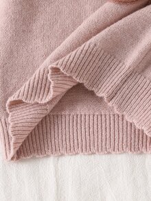 SHEIN Girls' Fashion Purple Elegant Embroidered Knit Sweater Set, Pullover Knit Crew Neck Sweater + Pants 2-Piece Set Suitable For Autumn/Winter, Back To School, Casual, Outings, Parties, Shopping - Dusty Pink - View 6