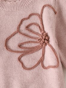 SHEIN Girls' Fashion Purple Elegant Embroidered Knit Sweater Set, Pullover Knit Crew Neck Sweater + Pants 2-Piece Set Suitable For Autumn/Winter, Back To School, Casual, Outings, Parties, Shopping - Dusty Pink - View 4