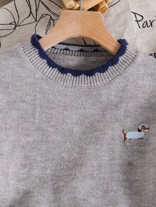 SHEIN 青少年女孩卡通刺繡落肩針織毛衣與針織長褲套裝 - 彩色 - 查看 4