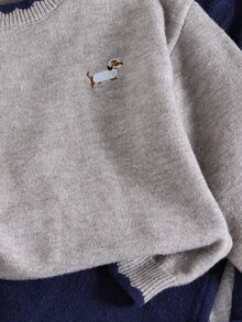 SHEIN 青少年女孩卡通刺繡落肩針織毛衣與針織長褲套裝 - 彩色 - 查看 8