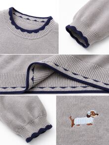 SHEIN 青少年女孩卡通刺繡落肩針織毛衣與針織長褲套裝 - 彩色 - 查看 3