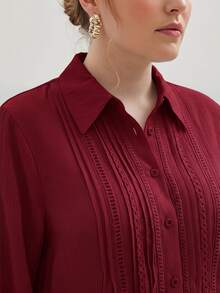 MOTF PREMIUM PLUS SIZE WOMEN'S BOHO ROMANTIC LACE INSERT LONG SLEEVE BLOUSE FOR VACATION FALL - Red - View 1