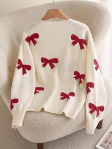 CosyJoli Plus Size Women Loose Fit V-Neck Butterfly Pattern Long Sleeve Sweater In Fall/Winter - Apricot - View 2