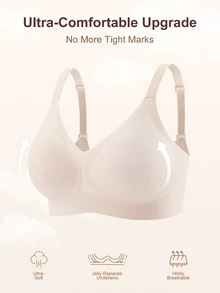 Barelissa Women Mesh Panel Jelly Glue Support Bra Wireless Deep V-Neck Non-Removable Cups Back Smoothing Bralette For Daily Wear - Apricot - View 7
