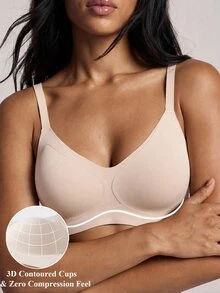 Barelissa Women Mesh Panel Jelly Glue Support Bra Wireless Deep V-Neck Non-Removable Cups Back Smoothing Bralette For Daily Wear - Apricot - View 4