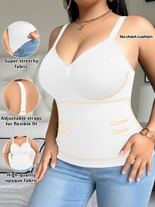 SHEIN 女士无痕塑身上衣，收腰收腹，简约舒适，黑色 - 白色 - 查看 3
