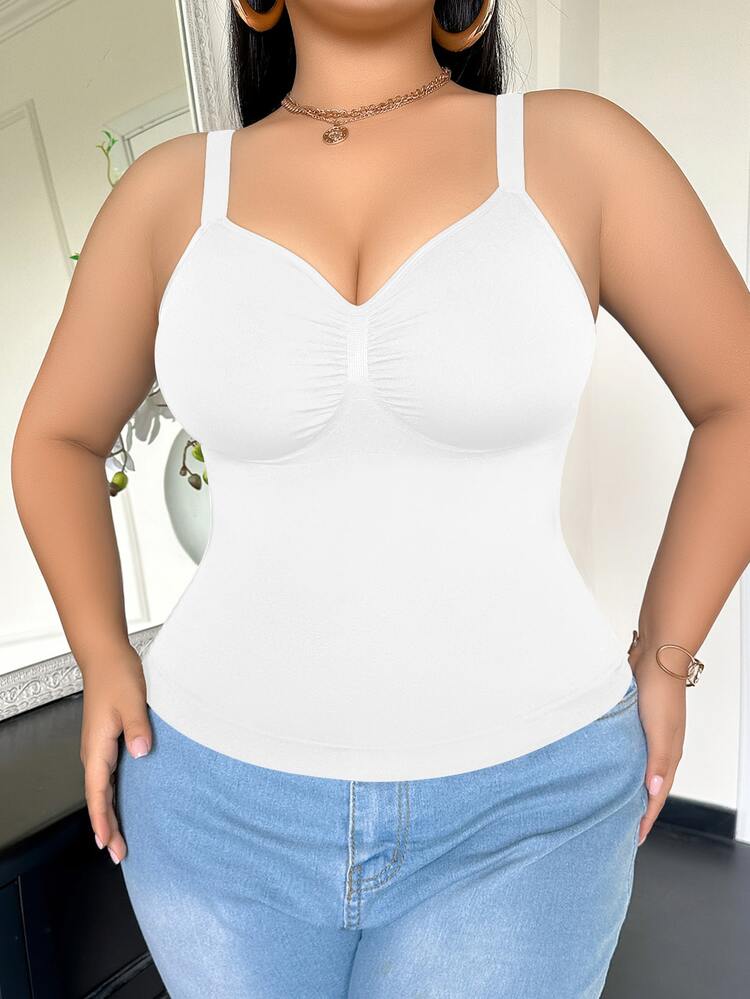 SHEIN 1pc Women's Seamless Shaping Top, Waist & Abdomen Slimming, Simple & Comfortable, Black - White - View 7