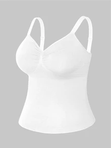 SHEIN 女士无痕塑身上衣，收腰收腹，简约舒适，黑色 - 白色 - 查看 8