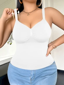 SHEIN 女士无痕塑身上衣，收腰收腹，简约舒适，黑色 - 白色 - 查看 1