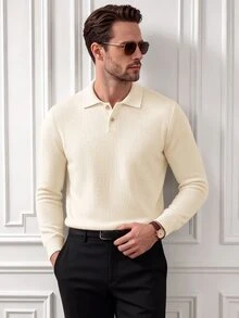 Core Aspect Suéter de manga larga de unicolor casual y versátil para uso diario para hombres - Albaricoque - Ver 3