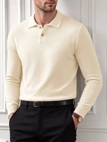 Core Aspect Suéter de manga larga de unicolor casual y versátil para uso diario para hombres - Albaricoque - Ver 5