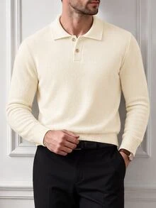 Core Aspect Suéter de manga larga de unicolor casual y versátil para uso diario para hombres - Albaricoque - Ver 1