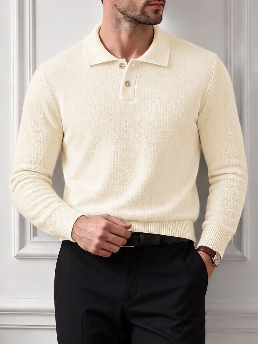Core Aspect Suéter de manga larga de unicolor casual y versátil para uso diario para hombres - Albaricoque - Ver 1