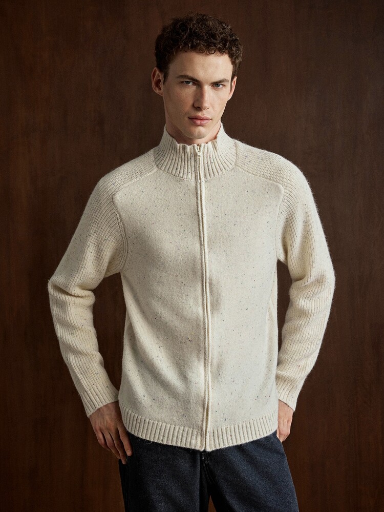 Manfinity CityGents Old Money Men's Versatile Fashion Long Sleeve Zip-Up Knit Sweater, Holiday Gift, Boyfriend Gift, Husband Gift - Apricot - View 4