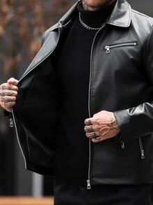 Manfinity CasualCool 男士秋季時尚百搭夾克 - 黑色 - 查看 7