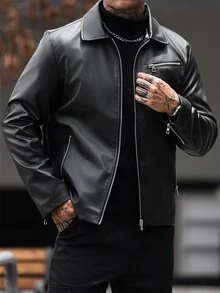 Manfinity CasualCool 男士秋季時尚百搭夾克 - 黑色 - 查看 4