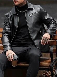 Manfinity CasualCool 男士秋季時尚百搭夾克 - 黑色 - 查看 6