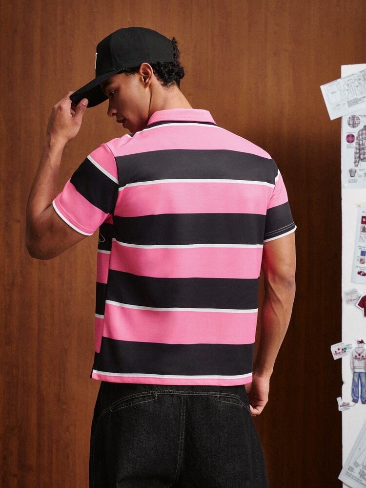 TOKVUE Men's American Collegiate Style Badge Short Sleeve Polo Shirt, Turn Collar Half-Sleeve T-Shirt, American Vintage Collegiate Style, High Street , Light Luxury Sporty Style, Daily Commute, Campus Activities, Gatherings, Light Social, Golf And Other Outdoor Sports, Holiday Gift - Multicolor - View 3