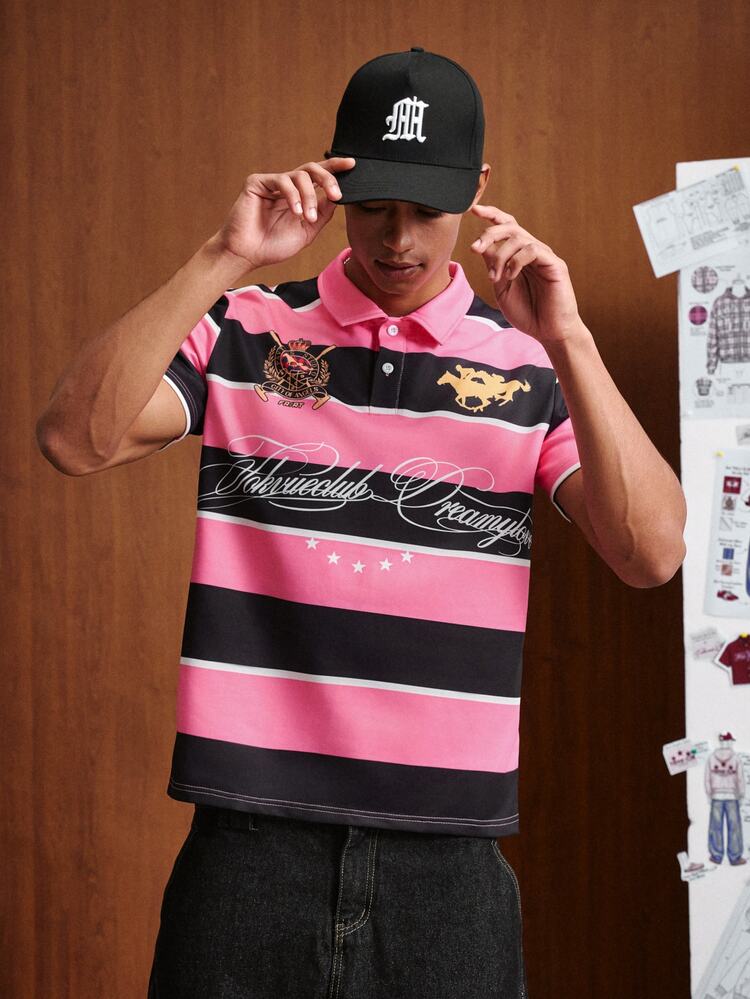 TOKVUE Men's American Collegiate Style Badge Short Sleeve Polo Shirt, Turn Collar Half-Sleeve T-Shirt, American Vintage Collegiate Style, High Street , Light Luxury Sporty Style, Daily Commute, Campus Activities, Gatherings, Light Social, Golf And Other Outdoor Sports, Holiday Gift - Multicolor - View 1