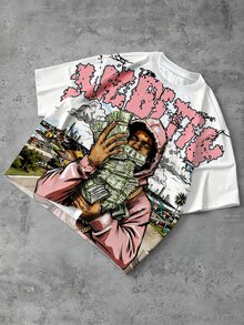 Manfinity EMRG 男士休闲日常穿搭，外出必备，INS风格，年轻街头风，运动学院风，涂鸦风，宽松T恤 - 彩色 - 查看 7