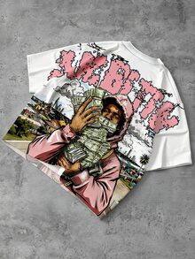 Manfinity EMRG 男士休闲日常穿搭，外出必备，INS风格，年轻街头风，运动学院风，涂鸦风，宽松T恤 - 彩色 - 查看 6