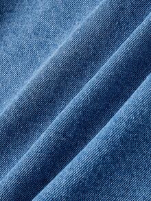 Everyssa Atasan Denim Longgar Kasual Lengan 3/4 dengan Kancing Setengah Plaket untuk Wanita - Biru - View 8