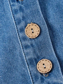 Everyssa Atasan Denim Longgar Kasual Lengan 3/4 dengan Kancing Setengah Plaket untuk Wanita - Biru - View 7