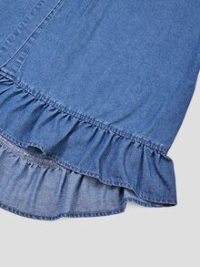 Balvessa Women's Front Button Ruffle Hem Denim Dress - Blue - View 5