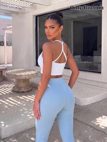 Gameset SHEIN Sport High Waist Flared Slim Fit Athletic Leggings - Blue - Blue - View 4
