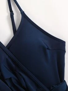 Swim Oasis Hollow Out Solid Color Round Neck Women's Belt Set Premium - Navy Blue - View 7