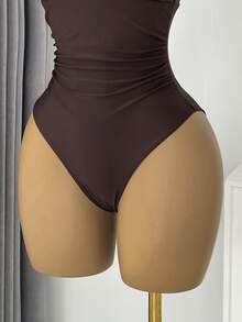 Swim Vcay 1pc Women's Drawstring Backless Deep V-Neck Wireless One-Piece Swimsuit - Coffee Brown - View 9