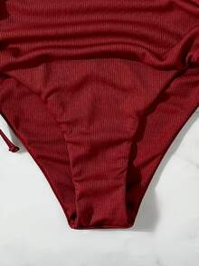 Swim Chiccia Thick Strap Molded Cup Gather Waist Tie Side Starfish Decor Tankini Bikini Set Set - Burgundy - View 6