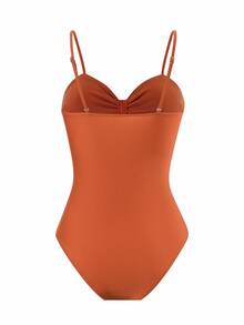 Swim Oasis 女士V领焦糖棕色镂空连体泳衣 - 棕色 - 查看 6