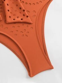 Swim Oasis 女士V领焦糖棕色镂空连体泳衣 - 棕色 - 查看 8