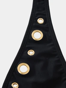 Oceva Baju Renang Wanita One-Piece Punggung Terbuka Tali Leher untuk Pantai Pesta Klub Hitam dan Emas Musim Panas Seksi - Hitam - View 8