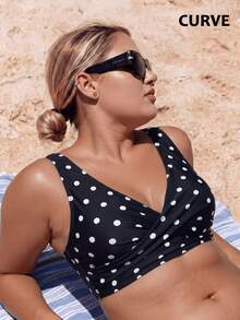 SHEIN Swim 大尺碼女款豹紋泳衣上衣，性感極簡時尚，適合海灘度假、泳池游泳 - 彩色 - 查看 4