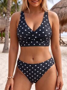 SHEIN Swim 大尺碼女款豹紋泳衣上衣，性感極簡時尚，適合海灘度假、泳池游泳 - 彩色 - 查看 3