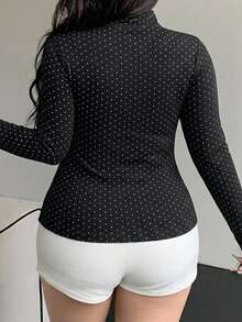 Dazy Plus Black Polka Dot Outdoor Raglan Sleeve Slim Fit Waist Cinched Sports Jacket Spring/Autumn New - Black - View 3