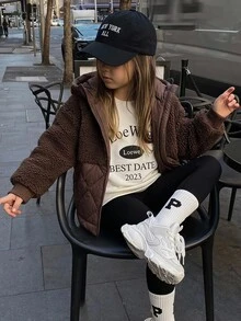 DAZY Young Girls Winter Casual Versatile Hooded Jacket Fall - Brown - View 4