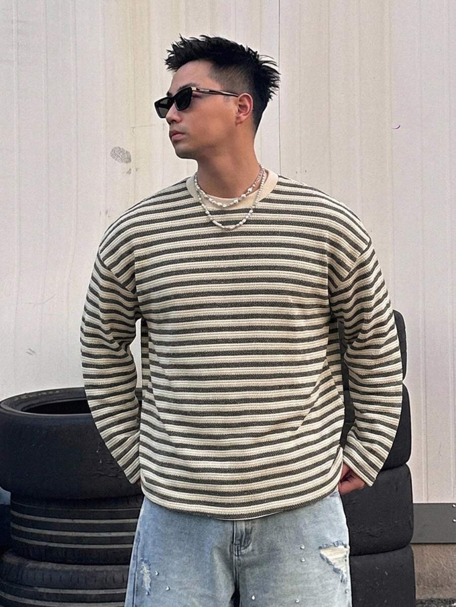 DAZY 夏季多色條紋圓領短袖男士T恤 - 彩色 - 查看 1