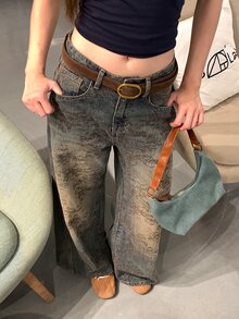DAZY Women's 3D Print Loose Straight Leg Jeans, Vacation Style Fall Everyday Daytime Dark Grey Vintage Retro Streetwear Night Out Travel - Medium Wash - View 2