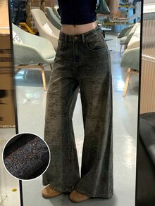 DAZY Women's 3D Print Loose Straight Leg Jeans, Vacation Style Fall Everyday Daytime Dark Grey Vintage Retro Streetwear Night Out Travel - Medium Wash - View 4
