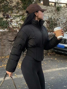 DAZY Women's Korean Style Long Sleeve Padded Coat Fall Jacket - Black - View 8