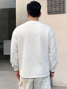 DAZY 男士標誌印花圓領長袖T恤，夏季日常穿著 - 白色 - 查看 2
