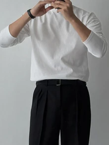 DAZY Spring/Autumn White Crew Neck Long Sleeve Commuter Men's T-Shirt - White - View 3