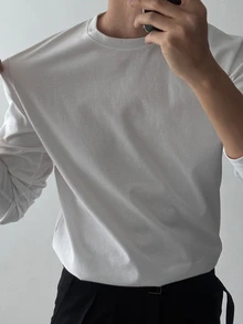 DAZY Spring/Autumn White Crew Neck Long Sleeve Commuter Men's T-Shirt - White - View 4